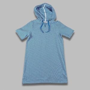 Liz Claiborne Hooded Sweater Dress V-Neck Pullover Knit Striped Blue/White W 3X